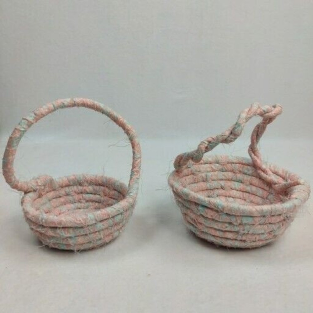 Lot Of 6 Vintage Handmade Fabric Rope Baskets Quilt Remnant Patterns BOJO - Picture 14 of 16